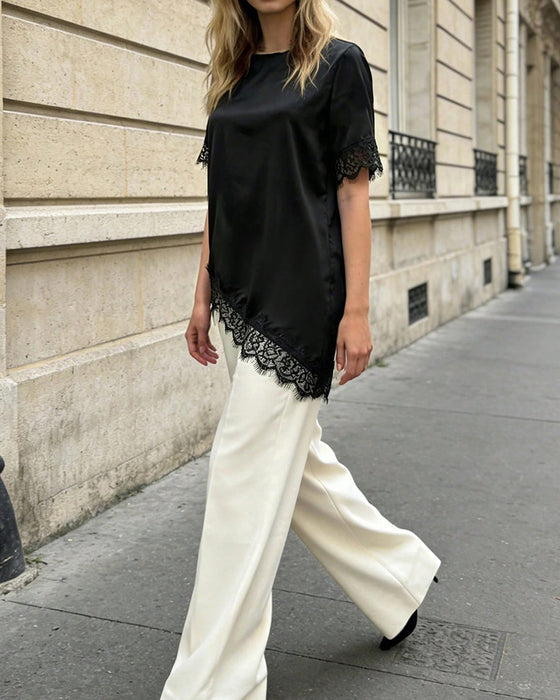 Bluse Uregelmæssig Blonder Casual