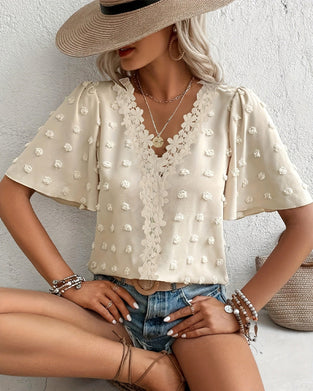 Bluse Sammenføjet Jacquard Flæseærme