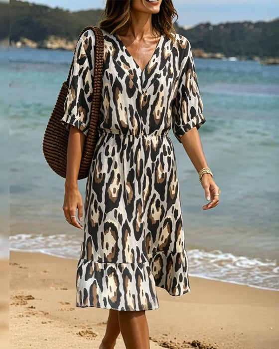 Afslappet Kjole A-Linje Leopardprint