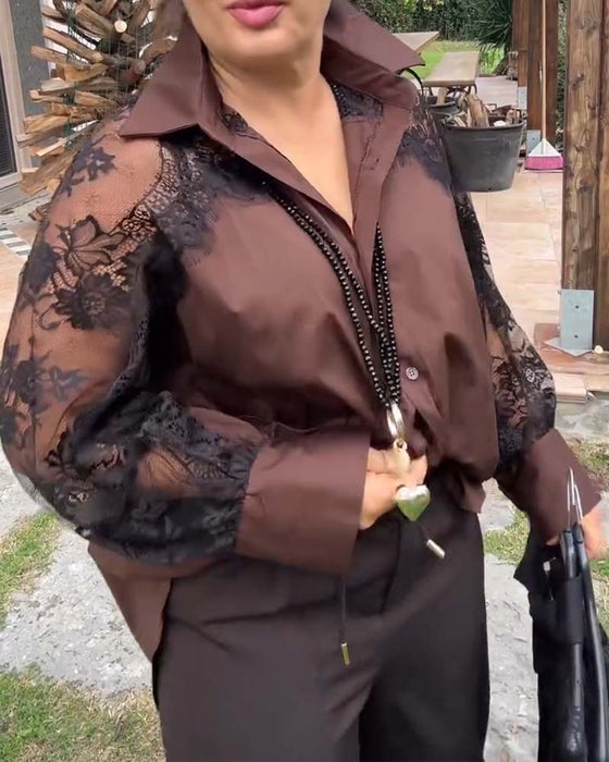 Sexet Skjorte Med Patchworkdetaljer Og Krave