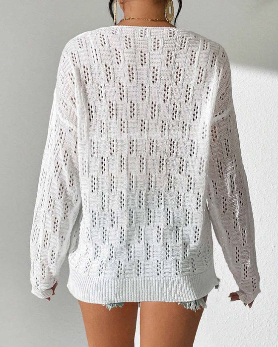 Pullover Hulmønster Droppet Skulder