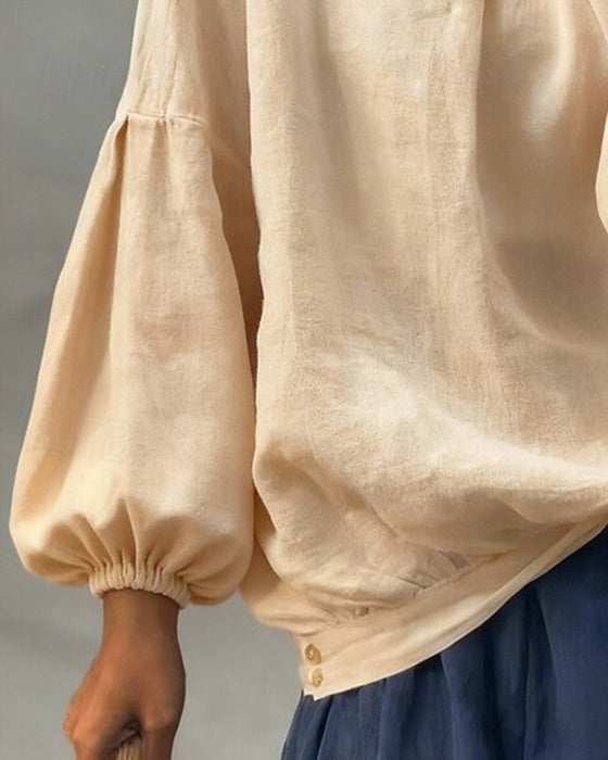 Bluse Puffærme Bomuld Hør