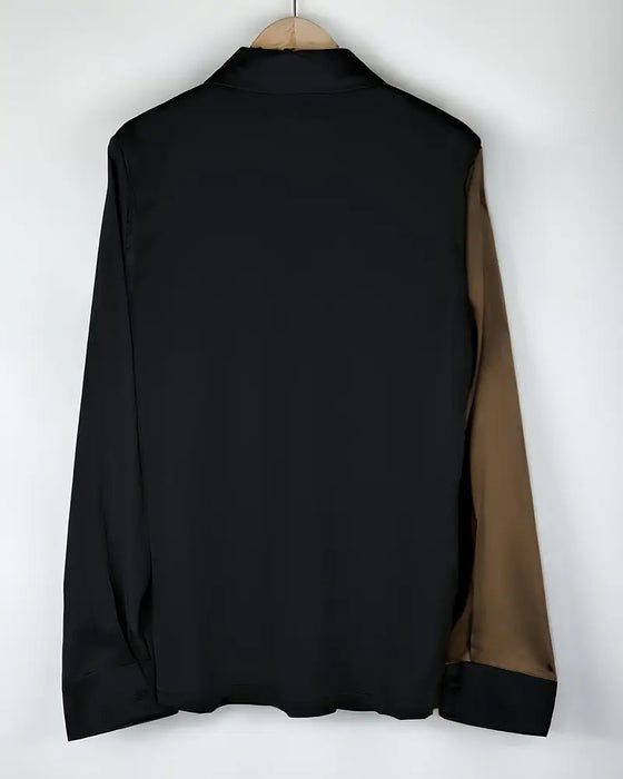 Skjorte Fashionabel Forretningssatin Farveblok