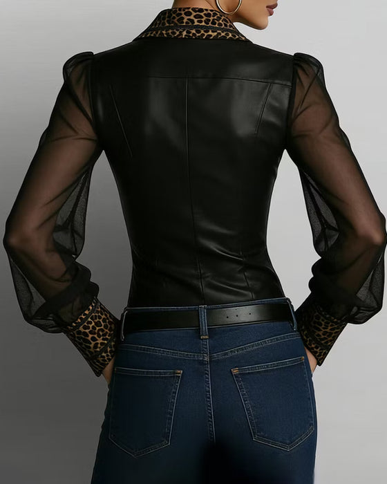 Top Krave V-Hals Leopardprint Patchwork