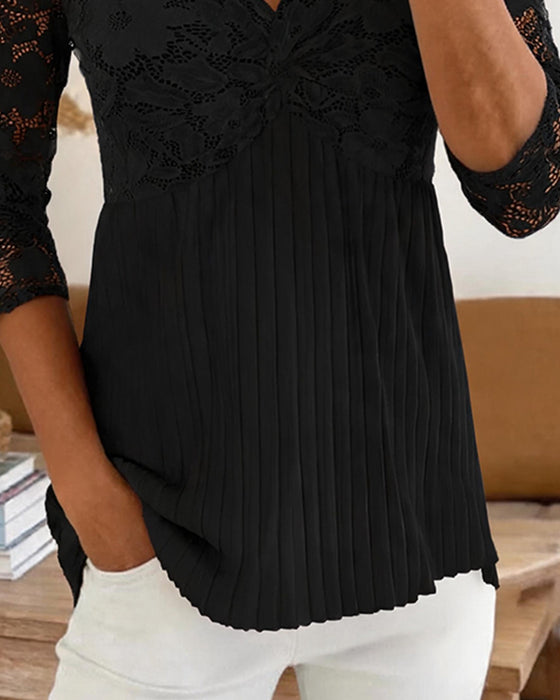 Bluse Afslappet V-Hals Blonde Panel