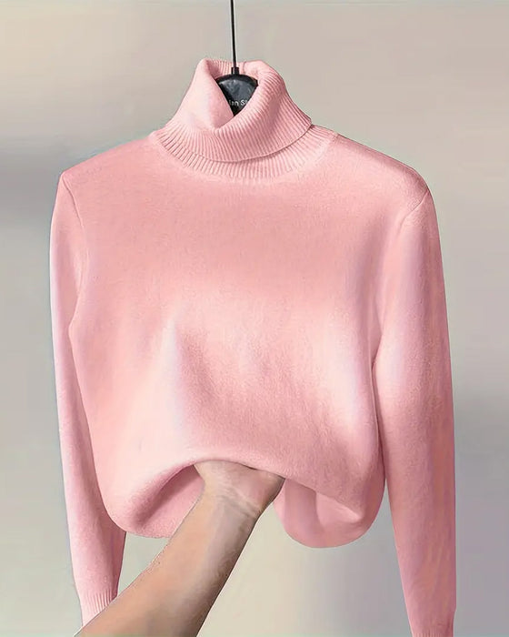 Lyserød langærmet fortykket rullekravesweater