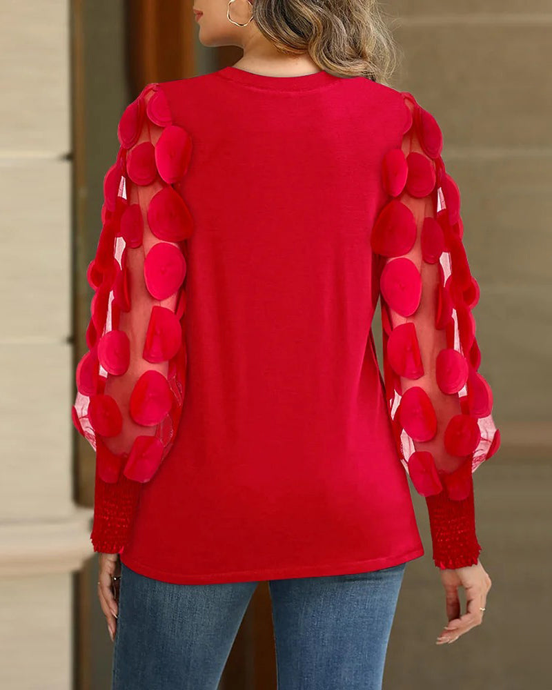 Bluse Tredimensional Dekorativ Ærme Plisseret