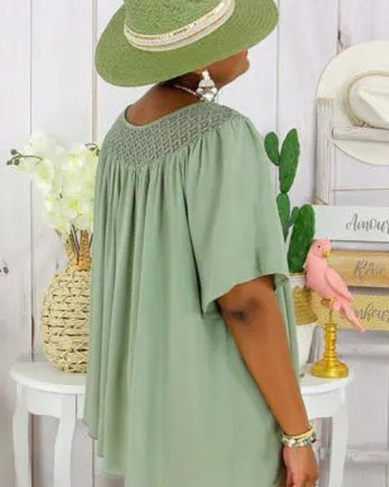 Bluse i Ensfarvet Løs Pasform