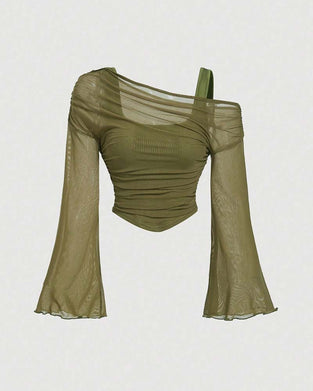 Bluse Net Rynket Lang Ærme Cami