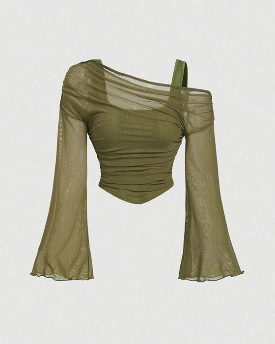 Bluse Net Rynket Lang Ærme Cami