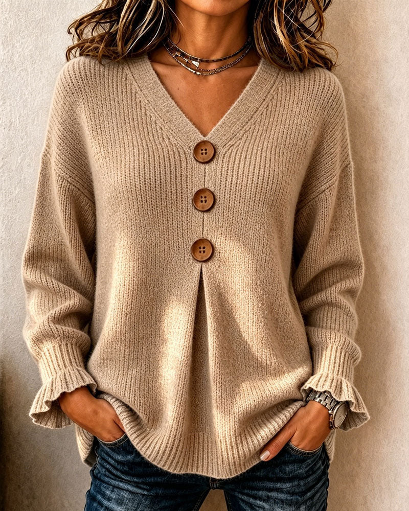 Trøje V-Hals Knap Pullover