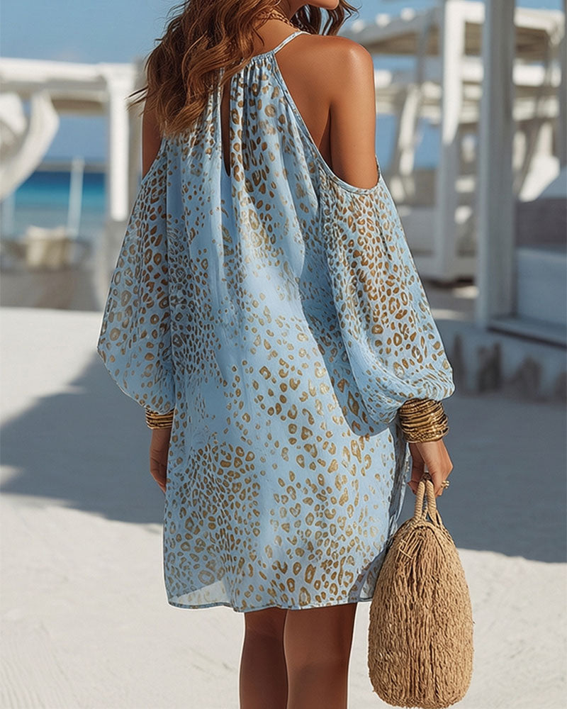 Kjole Leopard Tryk Halterneck Off-skulder Kort