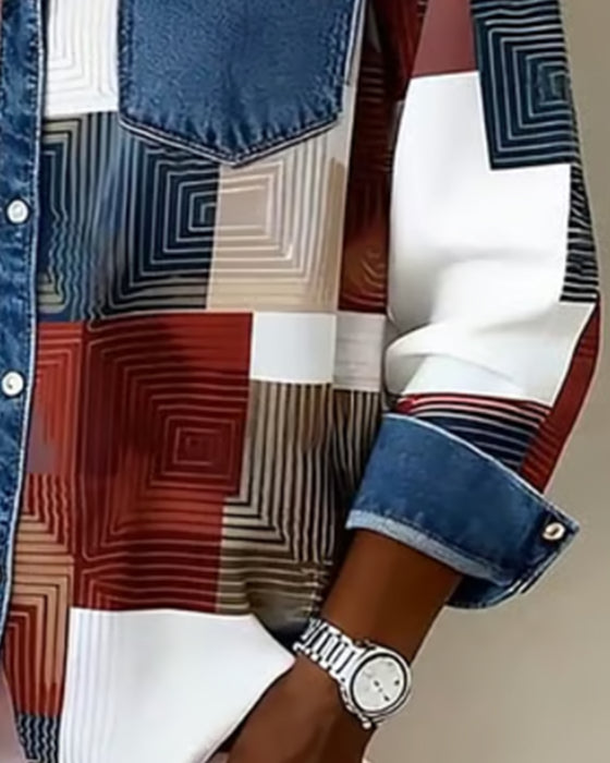 Farveblok Skjorte Moderne Krave