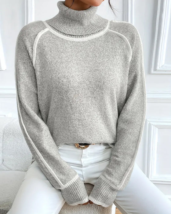 Sweater Rollneck Fashionable Kontrastfarve