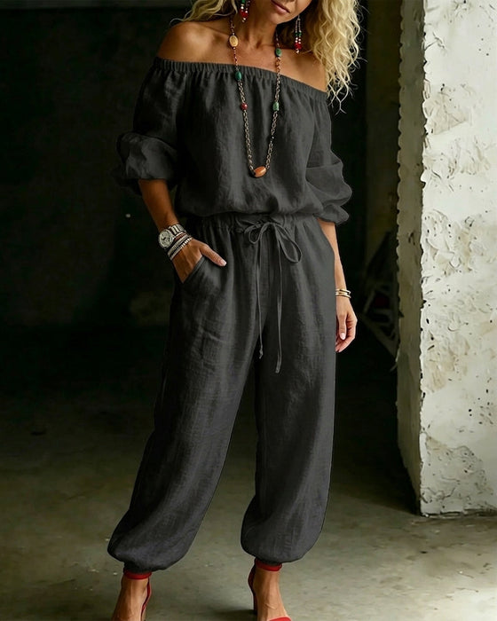 Jumpsuit Off-Shoulder Bind I Taljen Indsnævret Talje