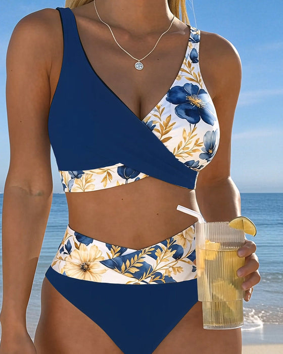 Bikini Blomstret Farveblok Patchwork