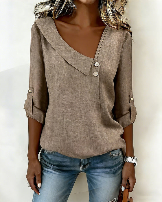 Top Ensfarvet Uregelmæssig Halsudskæring