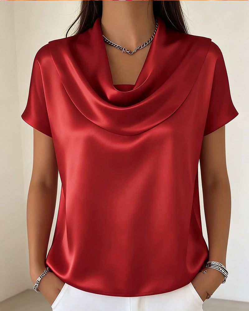 Bluse Enfarvet Draperet Krave