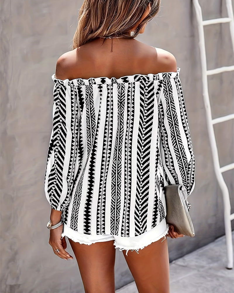 Bluse Elegant Sofistikeret Geometrisk Off Skulder