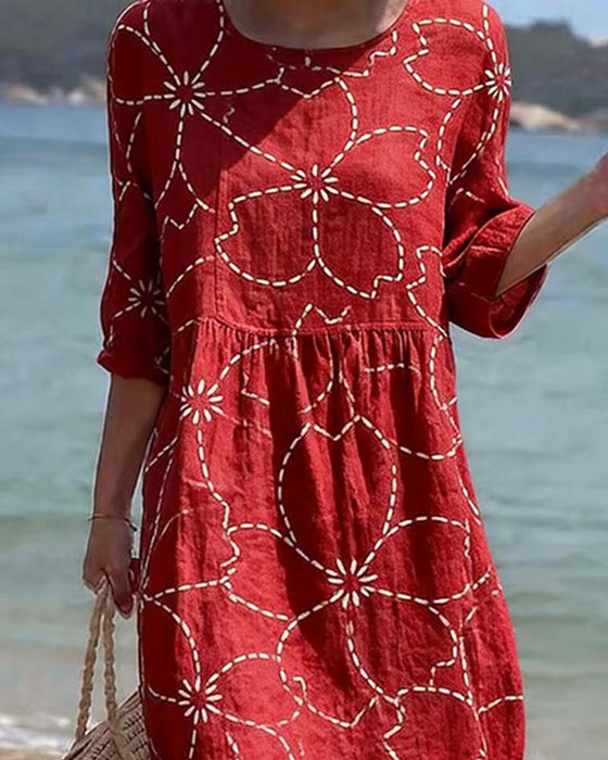 Kjole Casual Blomstret Tryk