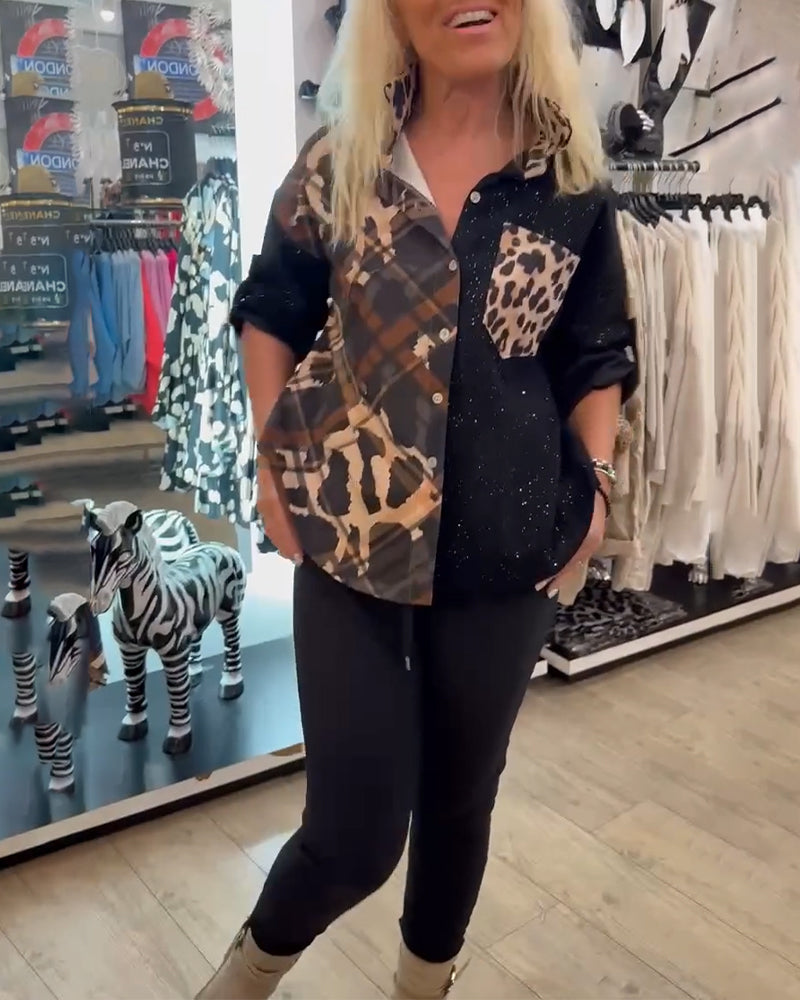 Skjorte Krave Lomme Patchworktryk