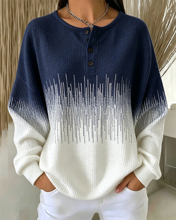 Sweatshirt Rundhals Knap Vaffelstrik Farveblok