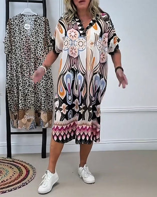 Kjole Boho Mønstret Lige Kortærmet
