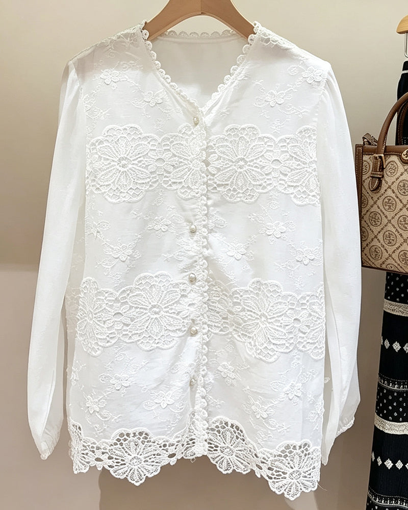 Bluse Udskæring Knipling Trim