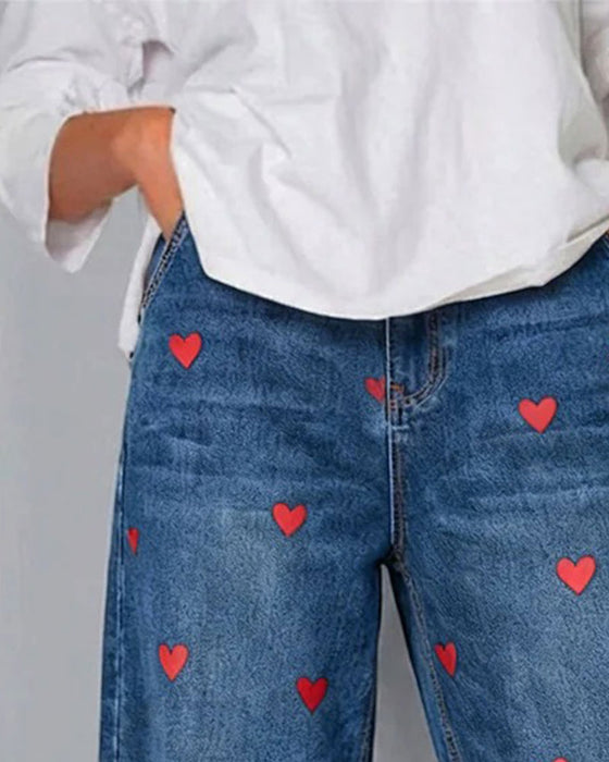 Bukser Hjerte Tryk Denim Ankel