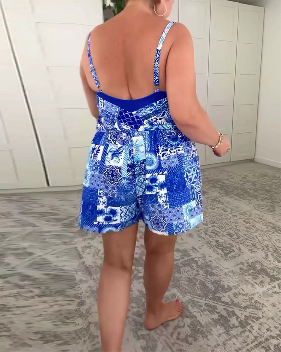 Badedragt V-hals En-delt Trykt Konservativ