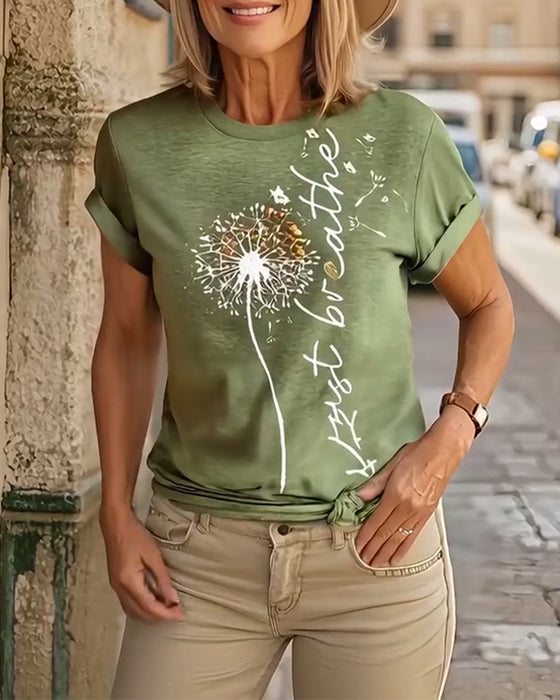 T - Shirt Med Dandelion Print Kort Årløs