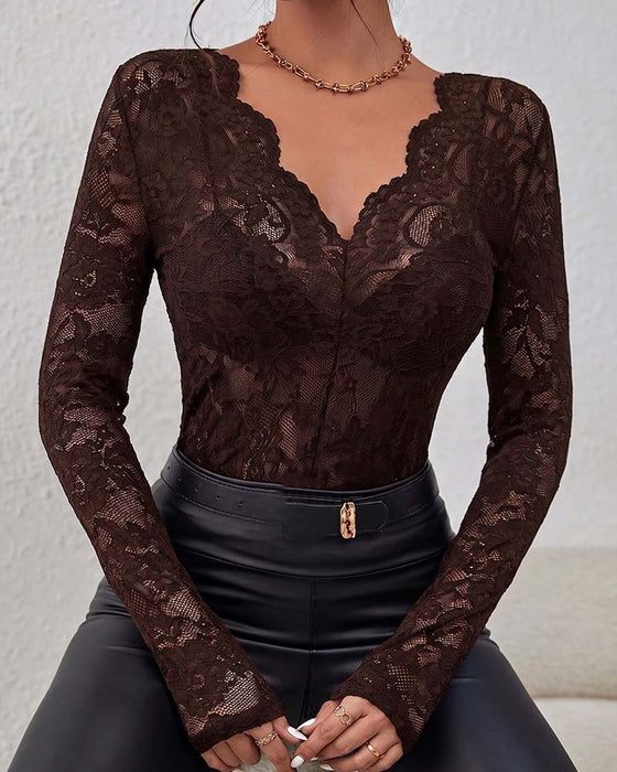 Bluse Blondekant Lang Ærme