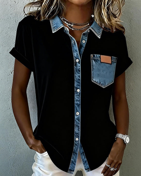 T-Shirt Denim Patchwork Nedadvendt Krave