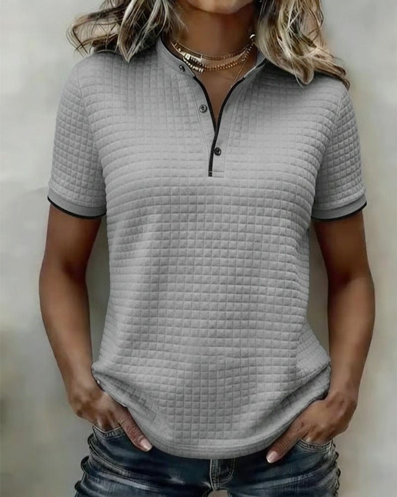 Topp Vaffelstrikket Knapper Ned Kortærmet