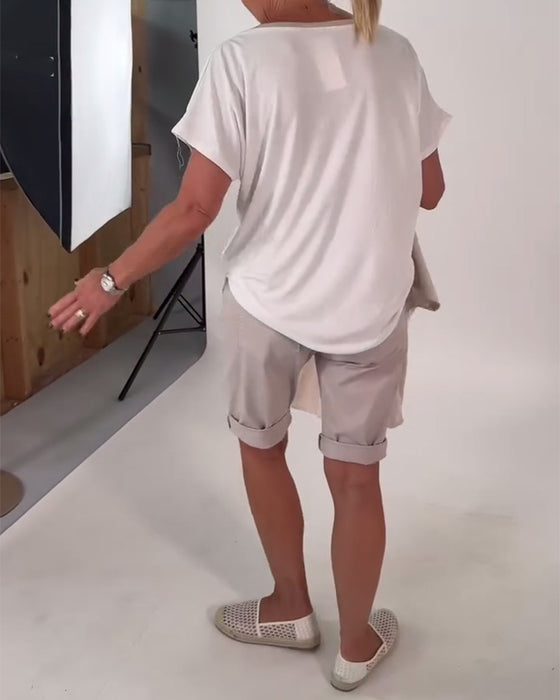 T-Shirt V-Hals Printet Alsidig