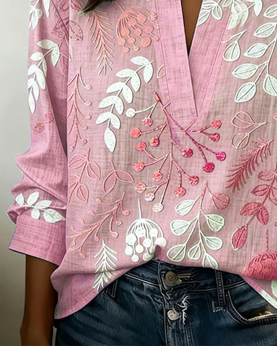 Bluse Med Blomstermønster Og Ståkrave