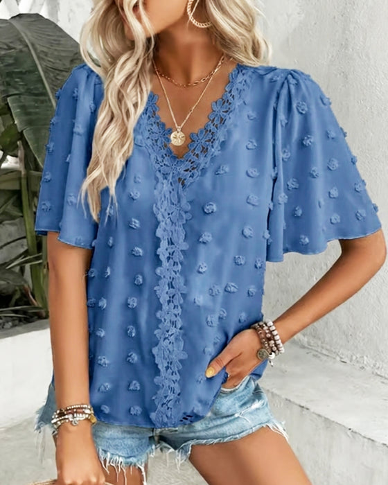 Bluse Sammenføjet Jacquard Flæseærme