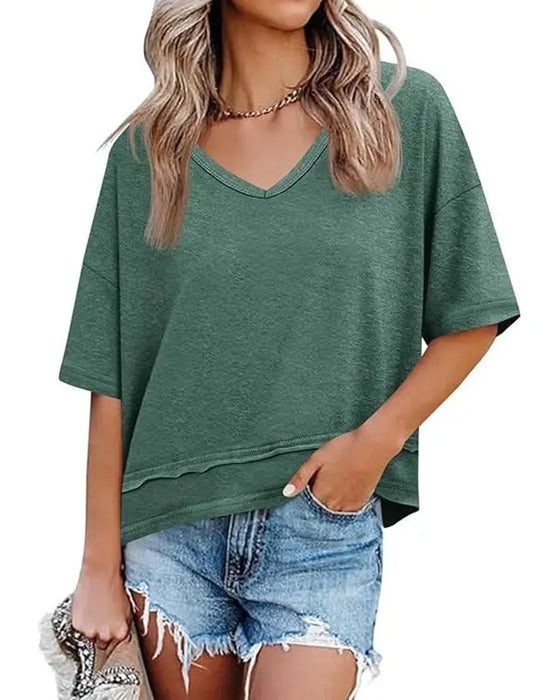 Ensfarvet T-Shirt V-Hals