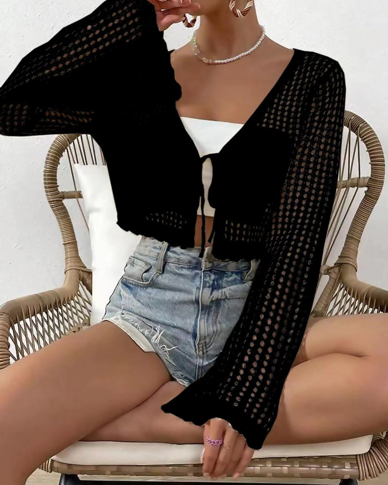 Cardigan Enkel Ensfarvet Hul Ud Strand