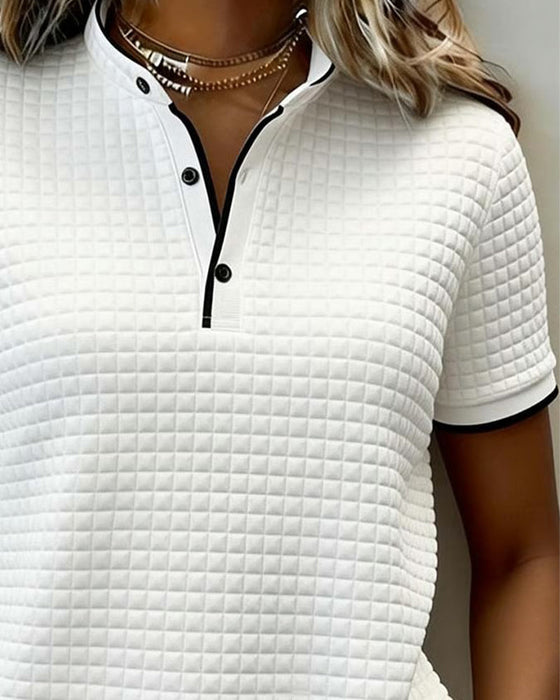 Topp Vaffelstrikket Knapper Ned Kortærmet