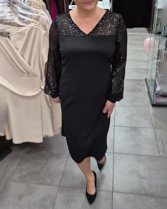 Elegant Ensfarvet Kjole Med V-Hals