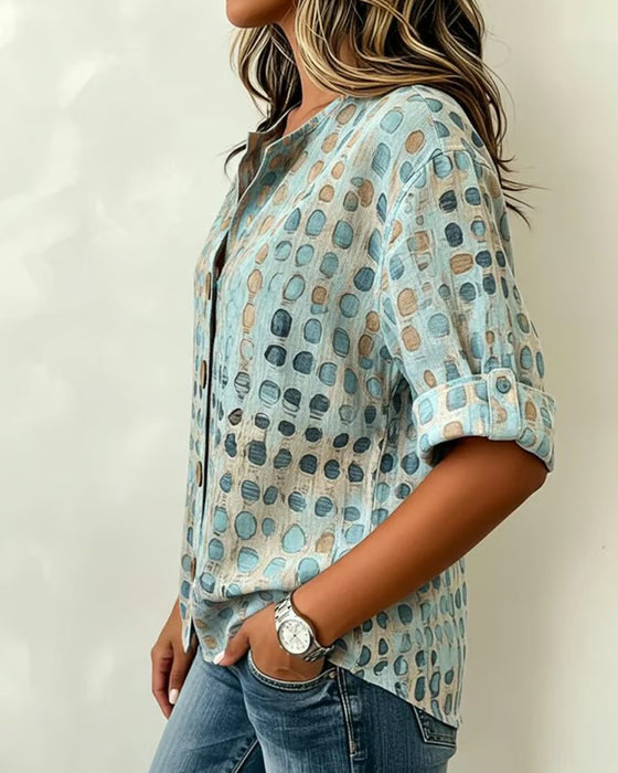Bluse Polka Dot Knap Print