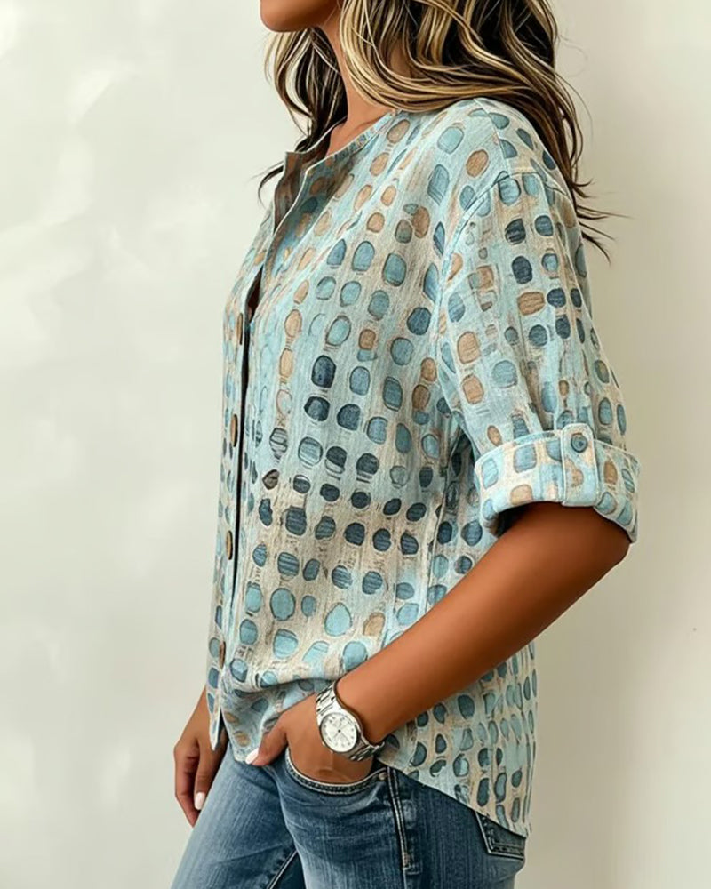 Bluse Polka Dot Knap Print