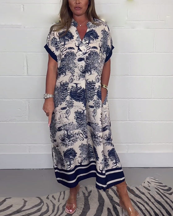 V-halset kjole med dyremotiv