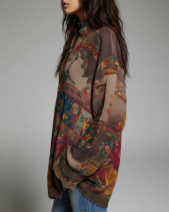 Bluse Kniplingspaneler Blomstertryk