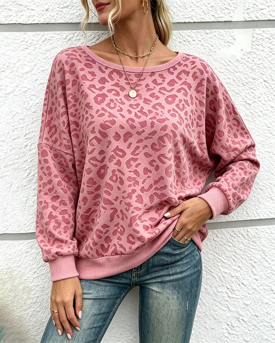 Pullover Sweatshirt Leopard Rundhals Drop Skulder