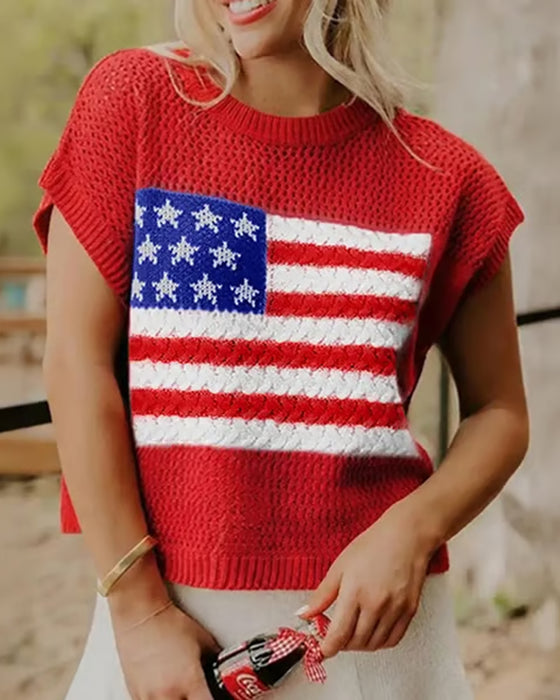 Pullover Flag Mønster Crewneck