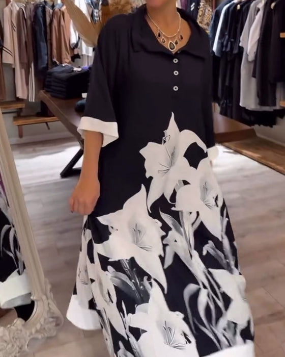 Kjole Revers Trykt Oversized Maxi