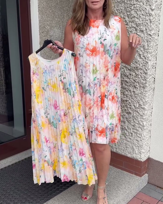 Kjole Ærmeløs Plisseret Blomstret