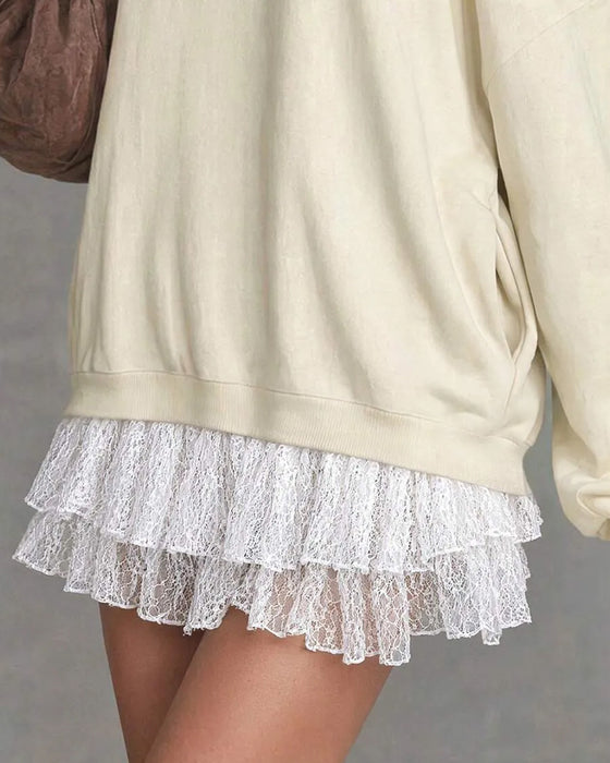 Kjole Cold Shoulder Lygteærme Knipling Patchwork
